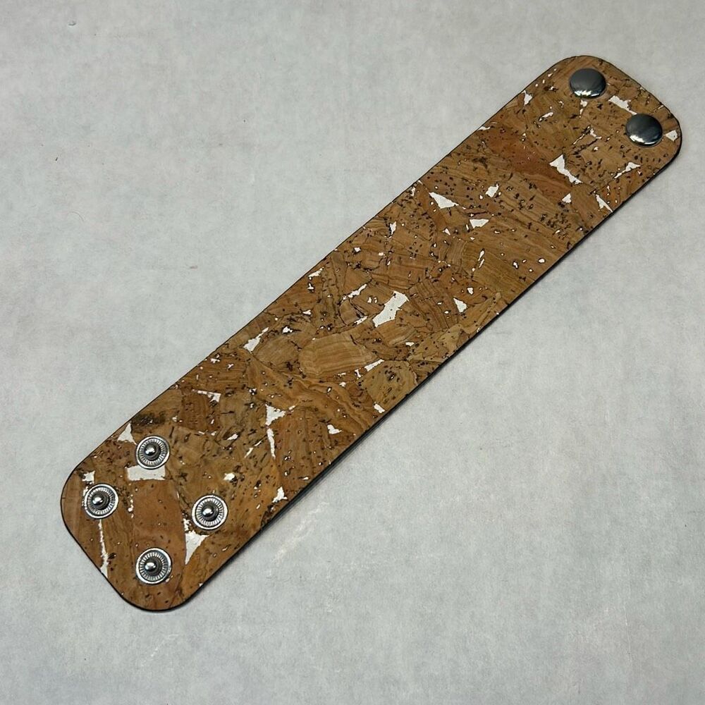 Wrap Bracelet with Snaps Cork Wood Look NWOT - New, Never Worn Tan Brown White